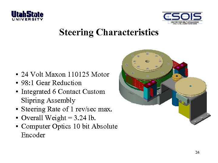 Steering Characteristics • 24 Volt Maxon 110125 Motor • 98: 1 Gear Reduction •