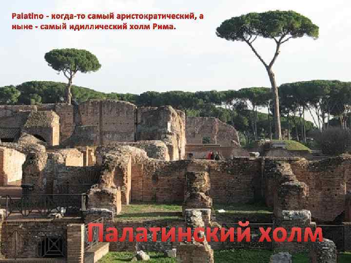 Palatino - когда-то самый аристократический, а ныне - самый идиллический холм Рима. Палатинский холм