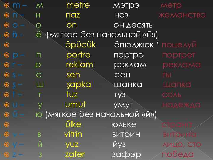  m– n– o– ȍp– r– s– ş– t– u– ű– v– y– z–