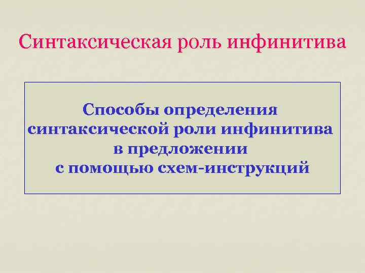 Синтаксическая роль инфинитива Способы определения синтаксической роли инфинитива в предложении с помощью схем-инструкций 