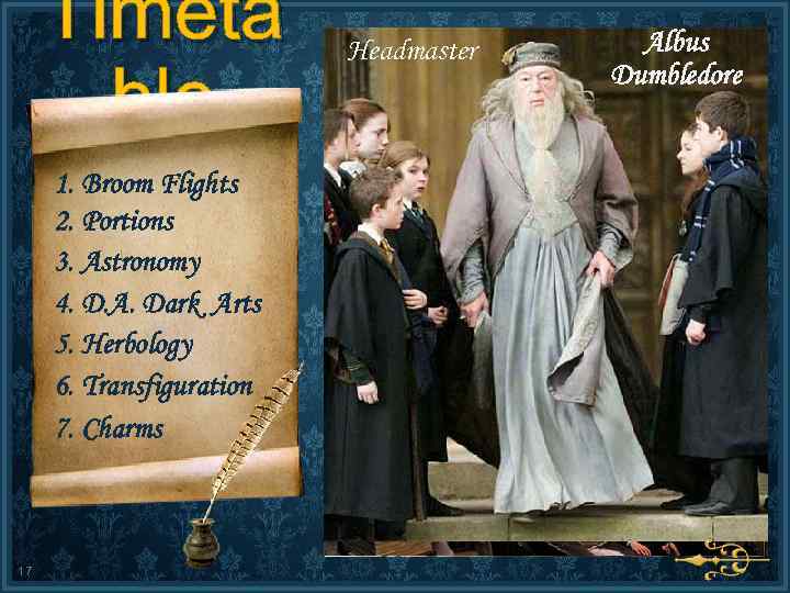 Timeta ble 1. Broom Flights 2. Portions 3. Astronomy 4. D. A. Dark Arts