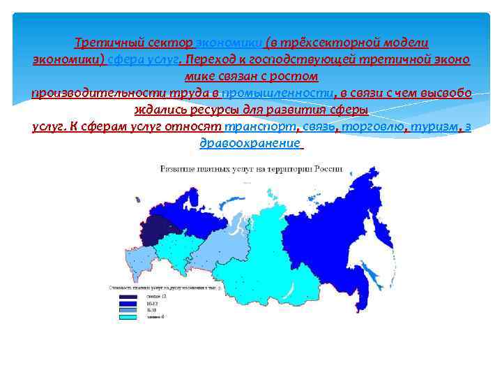 Третичный сектор экономики (в трёхсекторной модели экономики) сфера услуг. Переход к господствующей третичной эконо