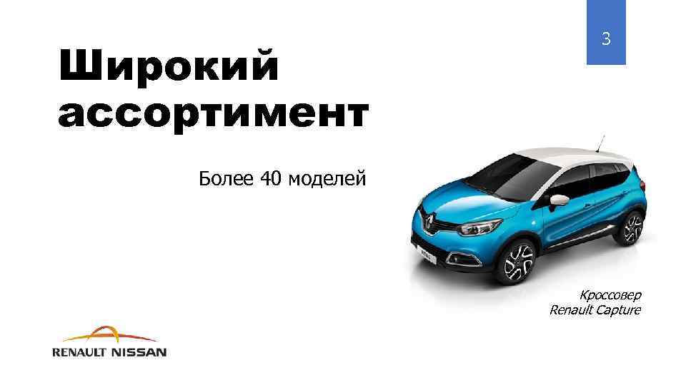 Широкий ассортимент 3 Более 40 моделей Кроссовер Renault Capture 
