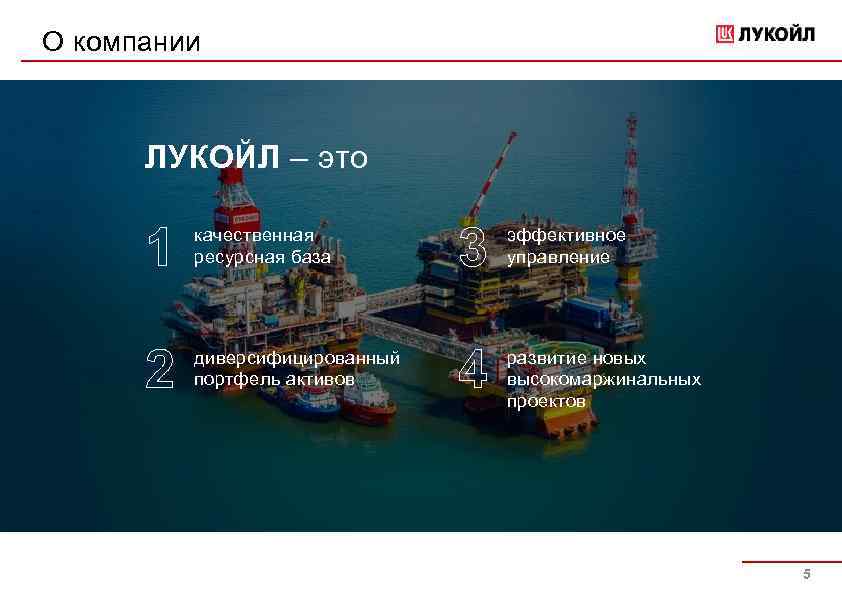 О компании ЛУКОЙЛ – это 1 качественная ресурсная база 3 эффективное управление 2 диверсифицированный