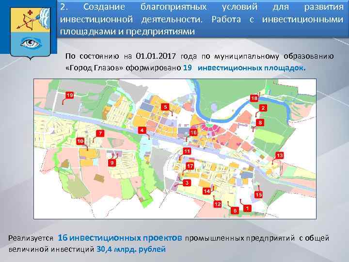 2. Создание благоприятных условий для развития инвестиционной деятельности. Работа с инвестиционными площадками и предприятиями