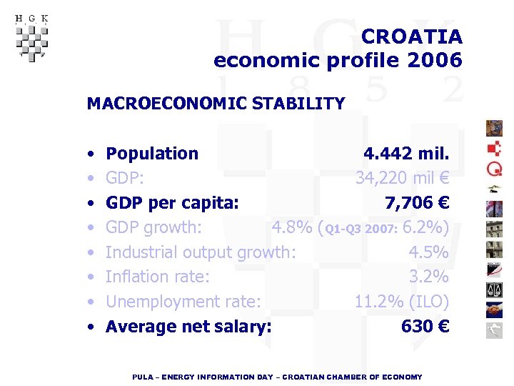 CROATIA economic profile 2006 MACROECONOMIC STABILITY • • Population 4. 442 mil. GDP: 34,