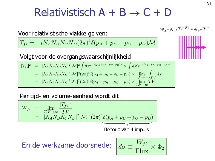 Relativistisch A + B C + D Voor relativistische vlakke golven: Volgt voor de