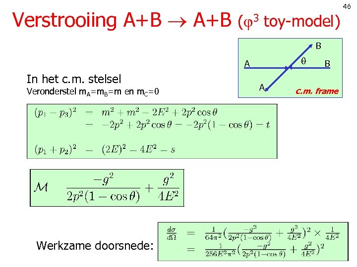 Verstrooiing A+B ( 3 toy-model) B A In het c. m. stelsel Veronderstel m.