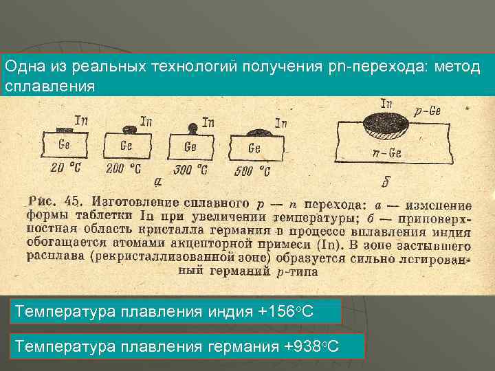 Одна из реальных технологий получения pn-перехода: метод сплавления Температура плавления индия +156 о. С