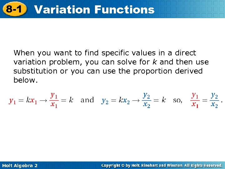 8 -1 Variation Functions When you want to find specific values in a direct