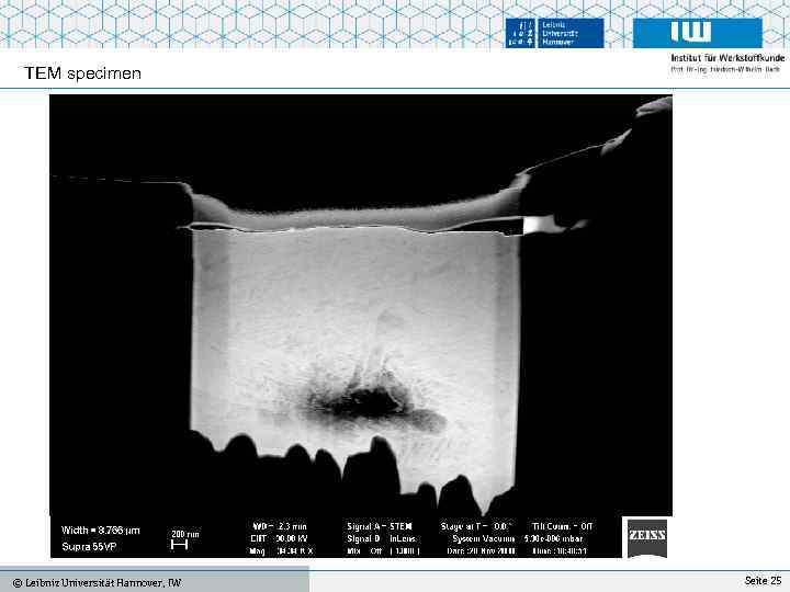 TEM specimen IFW, Universität Hannover © Leibniz Universität Hannover, IW Mo. Ko Sommersemester 2004,