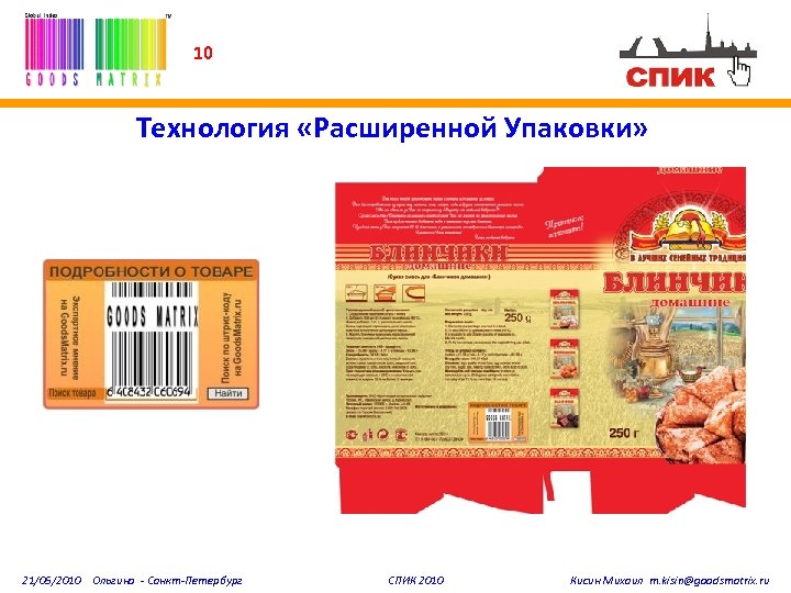 10 Технология «Расширенной Упаковки» 21/05/2010 Ольгино - Санкт-Петербург СПИК 2010 Кисин Михаил m. kisin@goodsmatrix.
