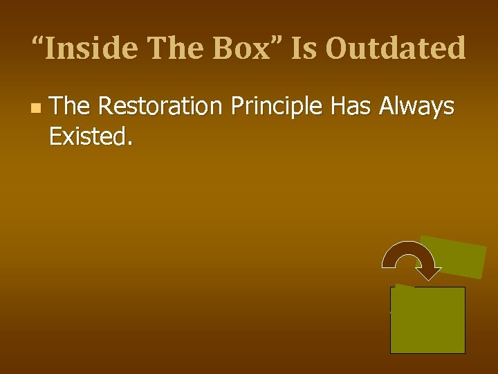 “Inside The Box” Is Outdated n The Restoration Principle Has Always Existed. 