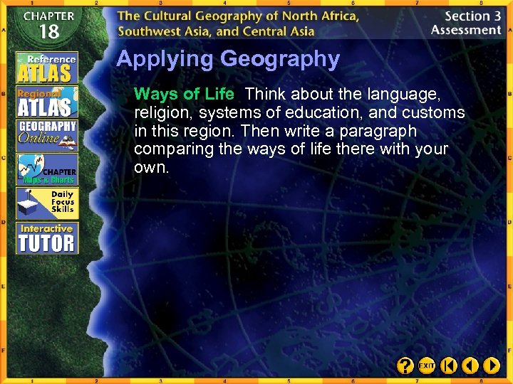 Applying Geography Ways of Life Think about the language, religion, systems of education, and