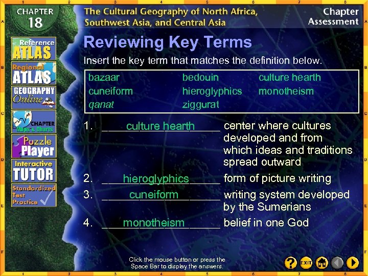 Reviewing Key Terms Insert the key term that matches the definition below. bazaar cuneiform