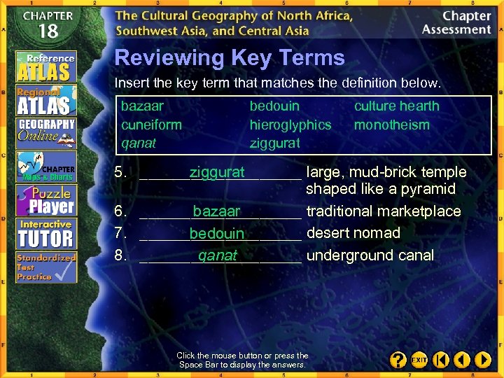 Reviewing Key Terms Insert the key term that matches the definition below. bazaar cuneiform