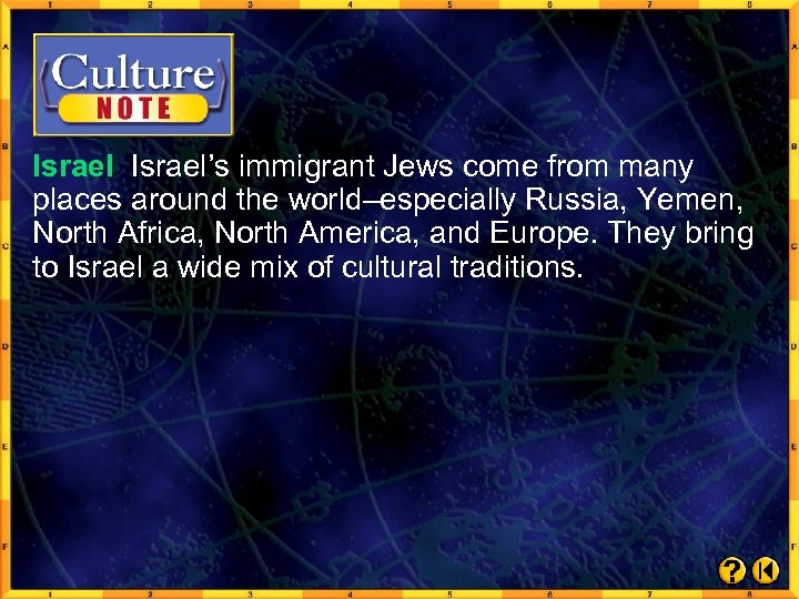 Israel’s immigrant Jews come from many places around the world–especially Russia, Yemen, North Africa,