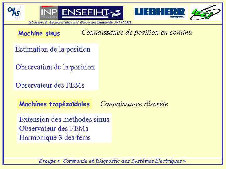 Laboratoire d' Electrotechnique et d' Electronique Industrielle UMR n° 5828 Machine sinus Connaissance de