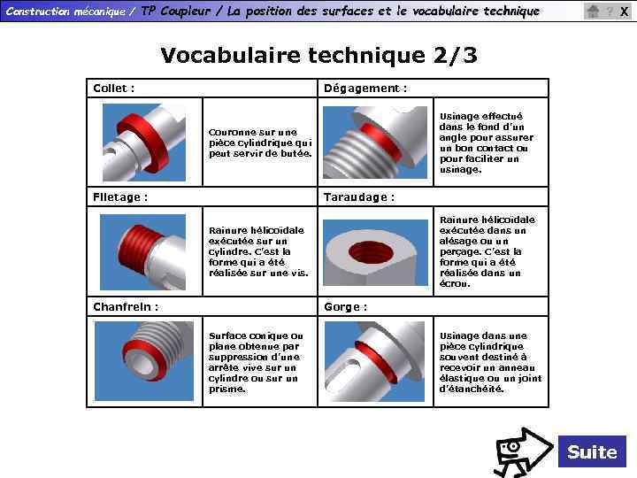 Construction mécanique / TP Coupleur / La position des surfaces et le vocabulaire technique