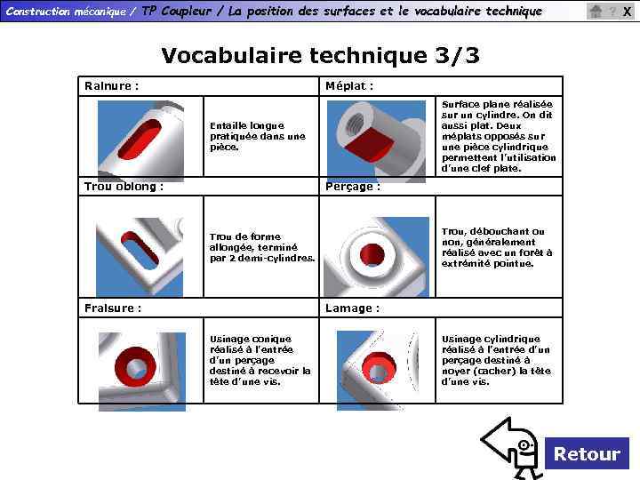 Construction mécanique / TP Coupleur / La position des surfaces et le vocabulaire technique