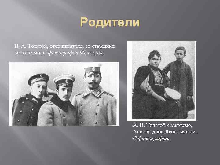 Родители Н. А. Толстой, отец писателя, со старшими сыновьями. С фотографии 90 -х годов.