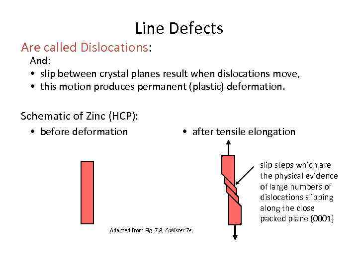 Line Defects Are called Dislocations: And: • slip between crystal planes result when dislocations