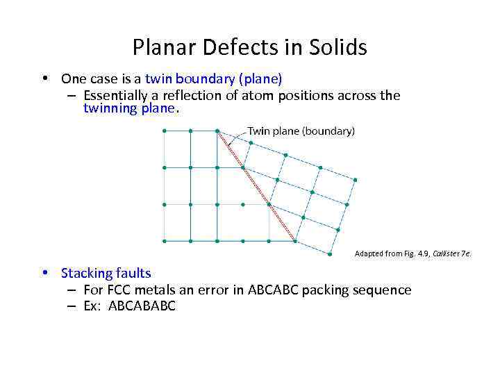Planar Defects in Solids • One case is a twin boundary (plane) – Essentially