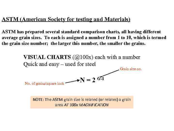 ASTM (American Society for testing and Materials) ASTM has prepared several standard comparison charts,