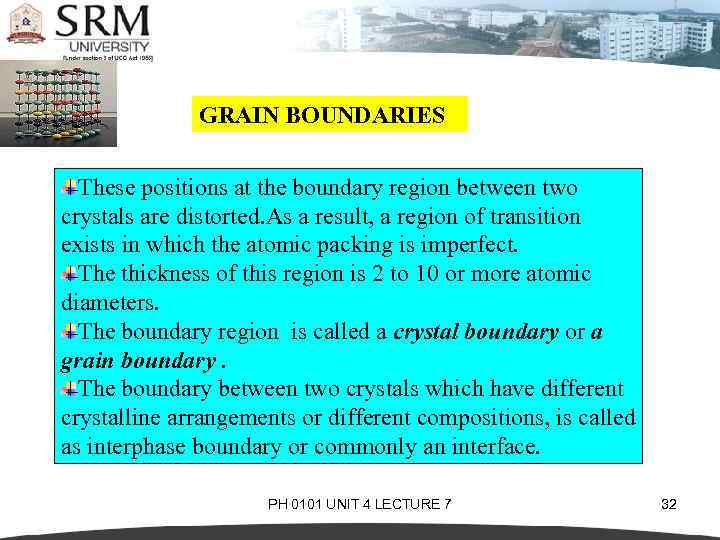GRAIN BOUNDARIES These positions at the boundary region between two crystals are distorted. As