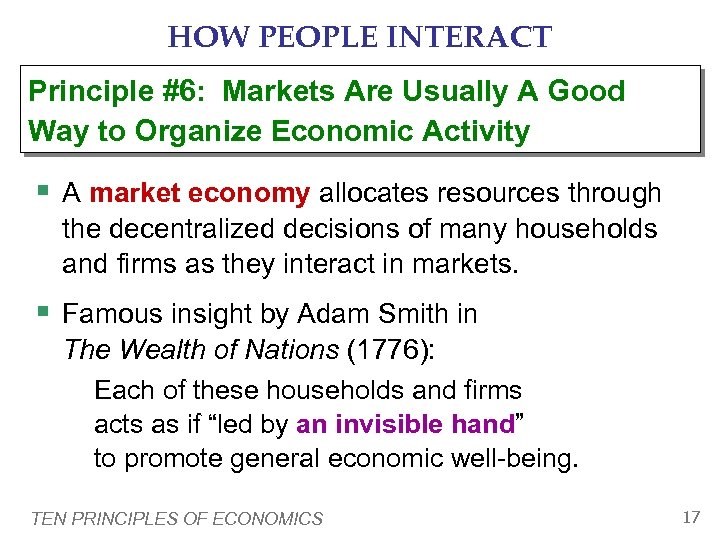 HOW PEOPLE INTERACT Principle #6: Markets Are Usually A Good Way to Organize Economic