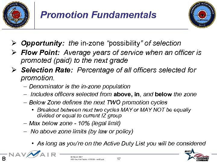 Promotion Fundamentals Ø Opportunity: the in-zone “possibility” of selection Ø Flow Point: Average years