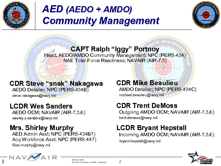 AED (AEDO + AMDO) Community Management CAPT Ralph “Iggy” Portnoy Head, AEDO/AMDO Community Management;