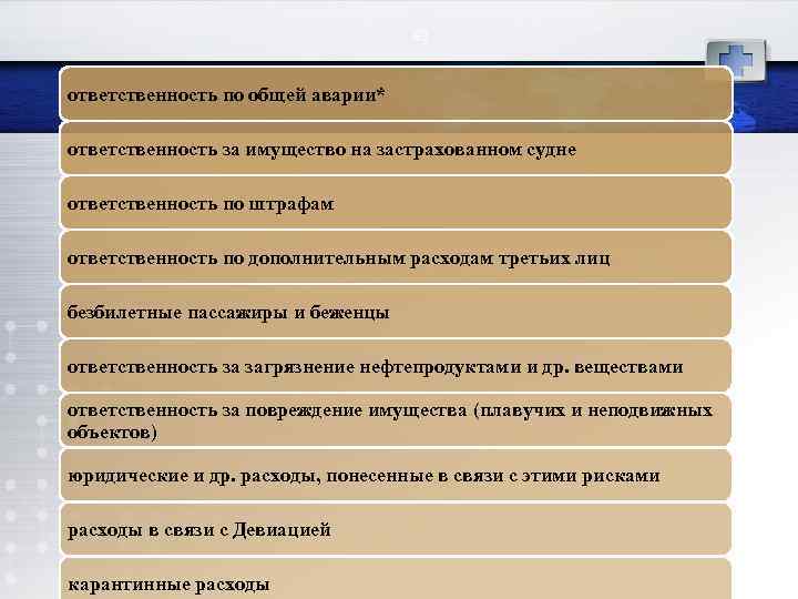 83 ответственность по общей аварии* ответственность за имущество на застрахованном судне ответственность по штрафам