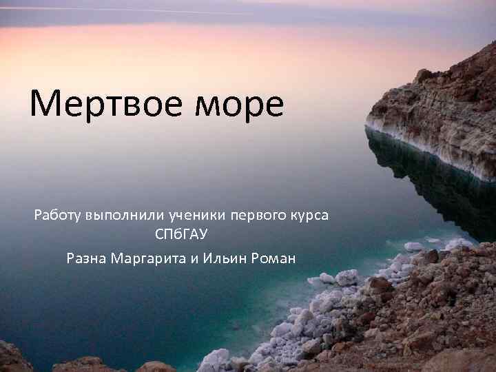 Мертвое море Работу выполнили ученики первого курса СПб. ГАУ Разна Маргарита и Ильин Роман