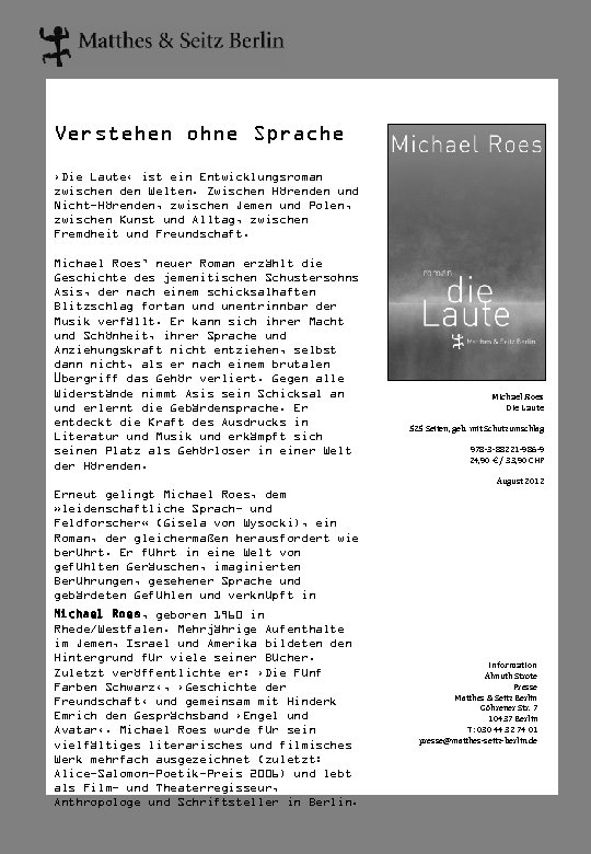 Verstehen ohne Sprache ›Die Laute‹ ist ein Entwicklungsroman zwischen den Welten. Zwischen Hörenden und