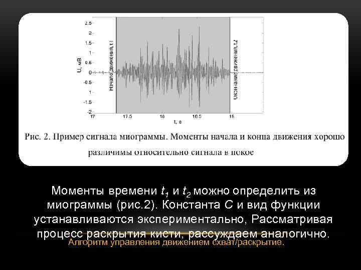 Моменты времени t 1 и t 2 можно определить из миограммы (рис. 2). Константа
