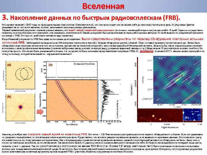 Вселенная 3. Накопление данных по быстрым радиовсплескам (FRB). Их изучают начиная с 2007 года,