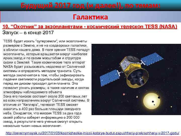 Будущий 2017 год (и далее!), по темам: Галактика 10. “Охотник” за экзопланетами - космический