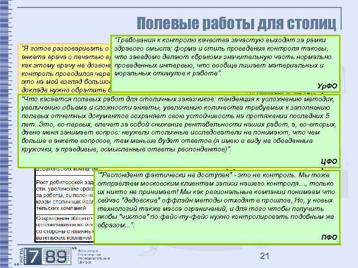 Полевые работы для столиц “Требования к контролю качества зачастую выходят за рамки здравого смысла;