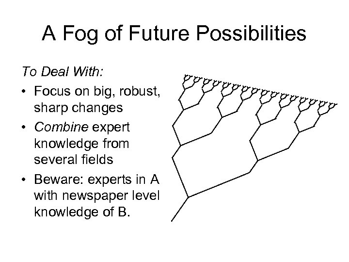 A Fog of Future Possibilities To Deal With: • Focus on big, robust, sharp