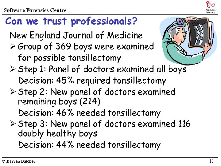 Software Forensics Centre Can we trust professionals? New England Journal of Medicine Ø Group