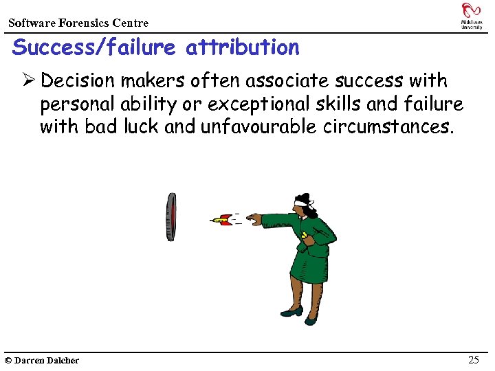 Software Forensics Centre Success/failure attribution Ø Decision makers often associate success with personal ability