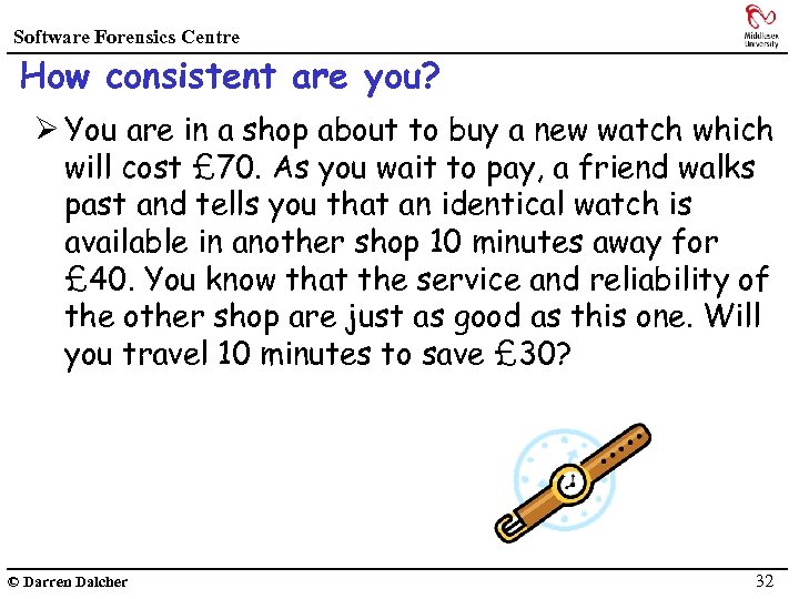 Software Forensics Centre How consistent are you? Ø You are in a shop about