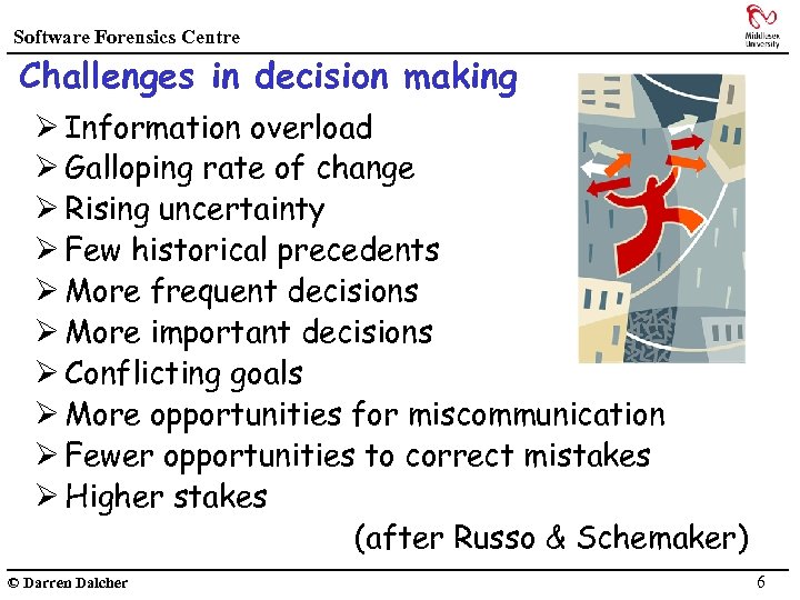 Software Forensics Centre Challenges in decision making Ø Information overload Ø Galloping rate of