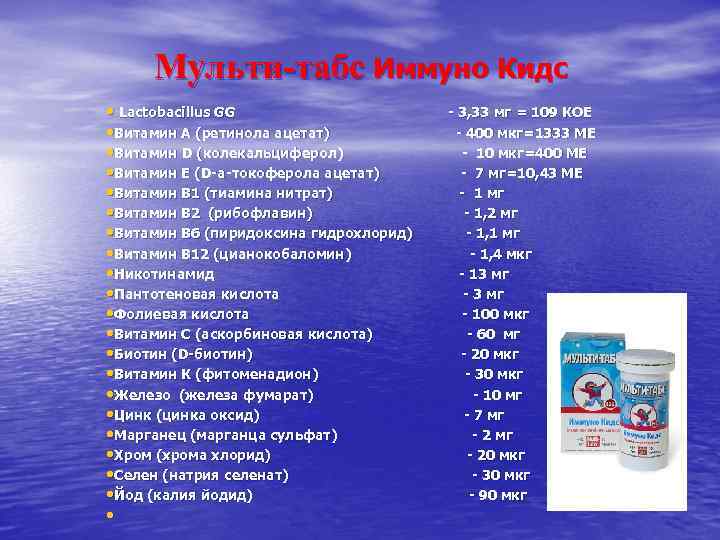Мульти-табс Иммуно Кидс • Lactobacillus GG • Витамин А (ретинола ацетат) • Витамин D