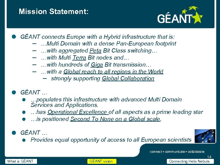 Mission Statement: GÉANT connects Europe with a Hybrid infrastructure that is: – …Multi Domain