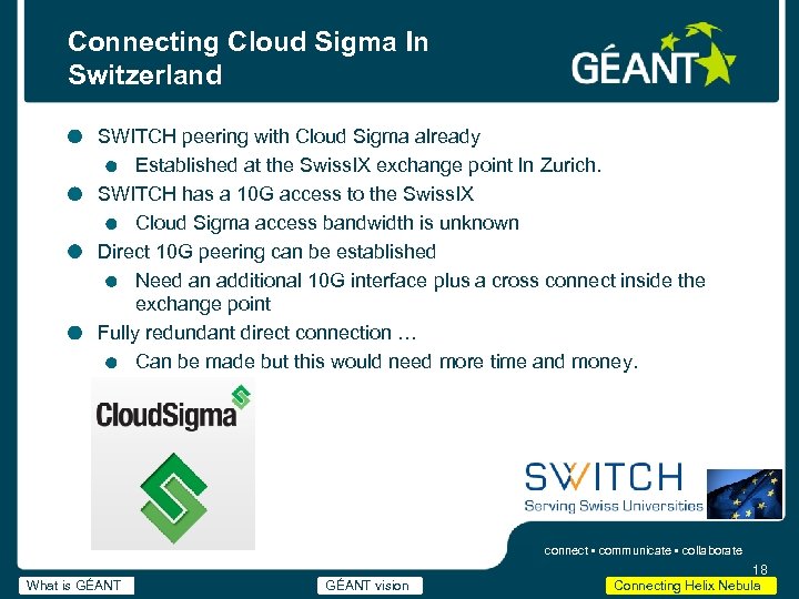 Connecting Cloud Sigma In Switzerland SWITCH peering with Cloud Sigma already Established at the