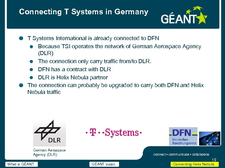 Connecting T Systems in Germany T Systems International is already connected to DFN Because