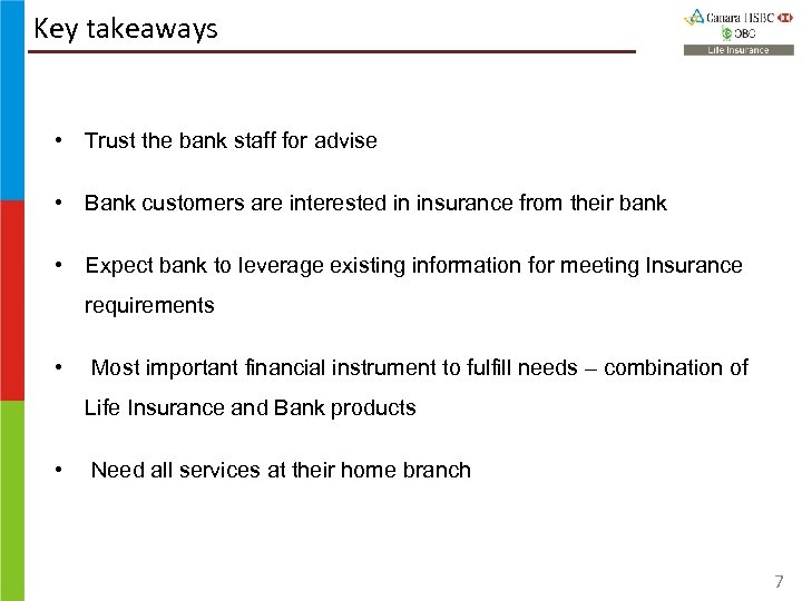 Key takeaways • Trust the bank staff for advise • Bank customers are interested