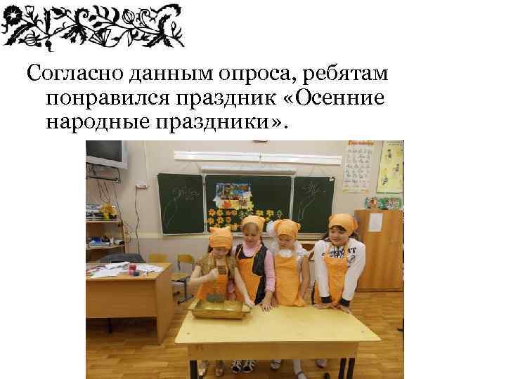 Согласно данным опроса, ребятам понравился праздник «Осенние народные праздники» . 